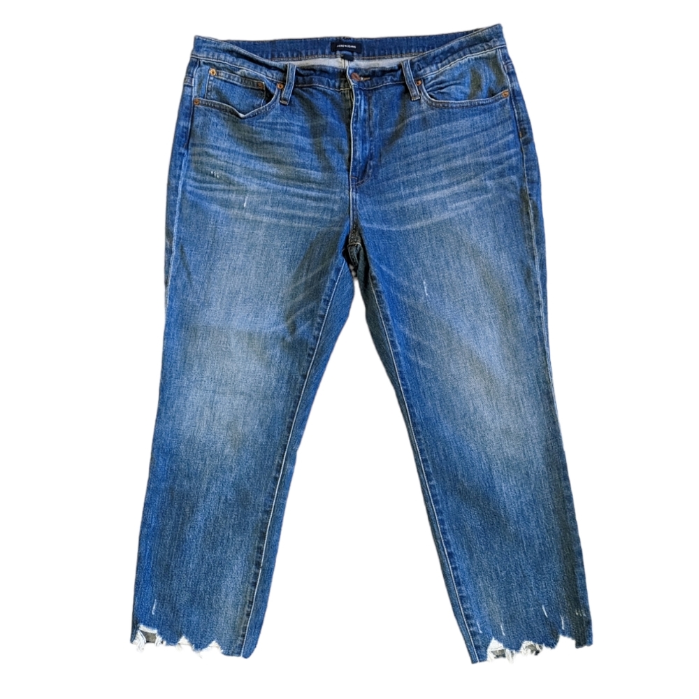 J. Crew women's high rise medium wash distressed hem ankle jeans ➕plus size➕